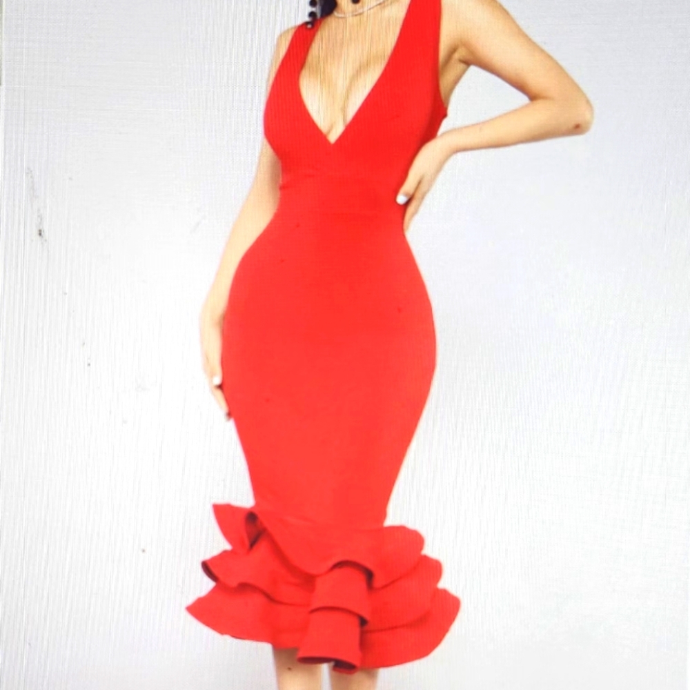 Red Ruffle Cocktail Dress - Picture 2 of 3